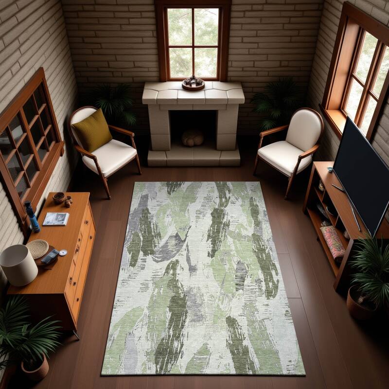 Premium Washable Super Soft Contemporary Strokes Mayfield Rug - Aloe - 9' x 12'