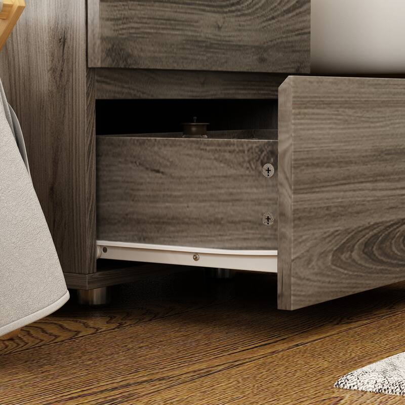 Nightstand Bedside Table Wood 2-Drawer End Table White/Brown