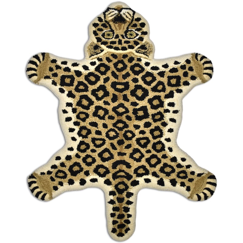 Fabstyles Animal Wool Printed Area Rag Rug Living Room, Hallway - Leopard Skin - 4x6