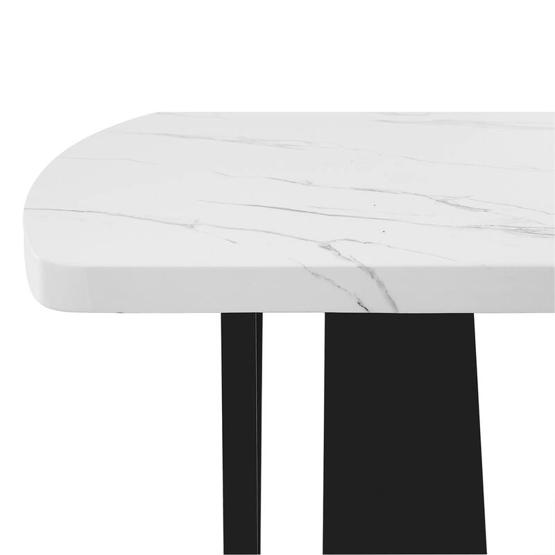 63" Modern Faux Marble Dining Table - Black/White Marble Top with Sturdy Geometric Legs, Stylish Kitchen & Dining Room Table