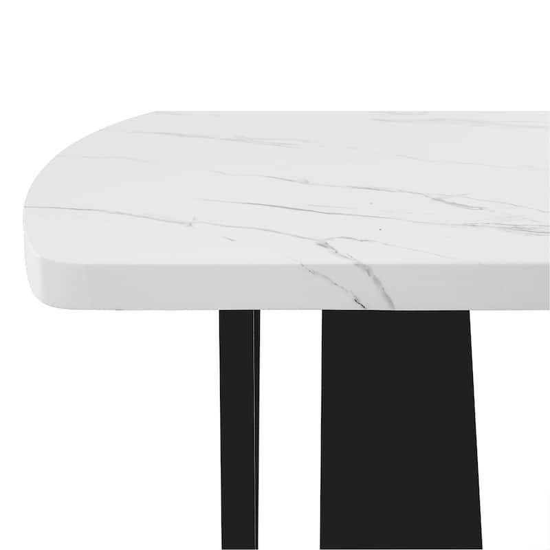 Roomfitters 63 Inch Faux Marble Dining Table, Modern Kitchen Table with Geometric Base, Large Rectangular Table