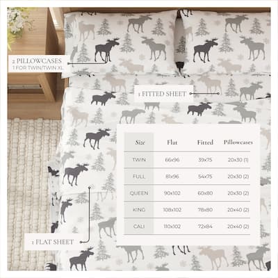 Linery & Co. Turkish Cotton Double-Brushed Christmas Flannel Bed Sheet Set