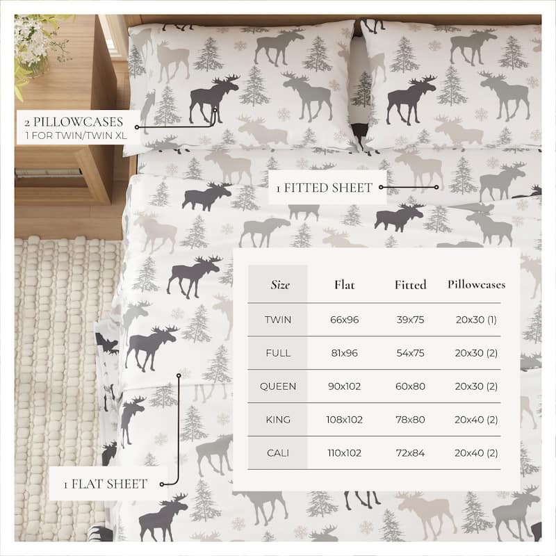 Linery & Co. Ultra-Soft Turkish Cotton Flannel Christmas Print Sheet Set