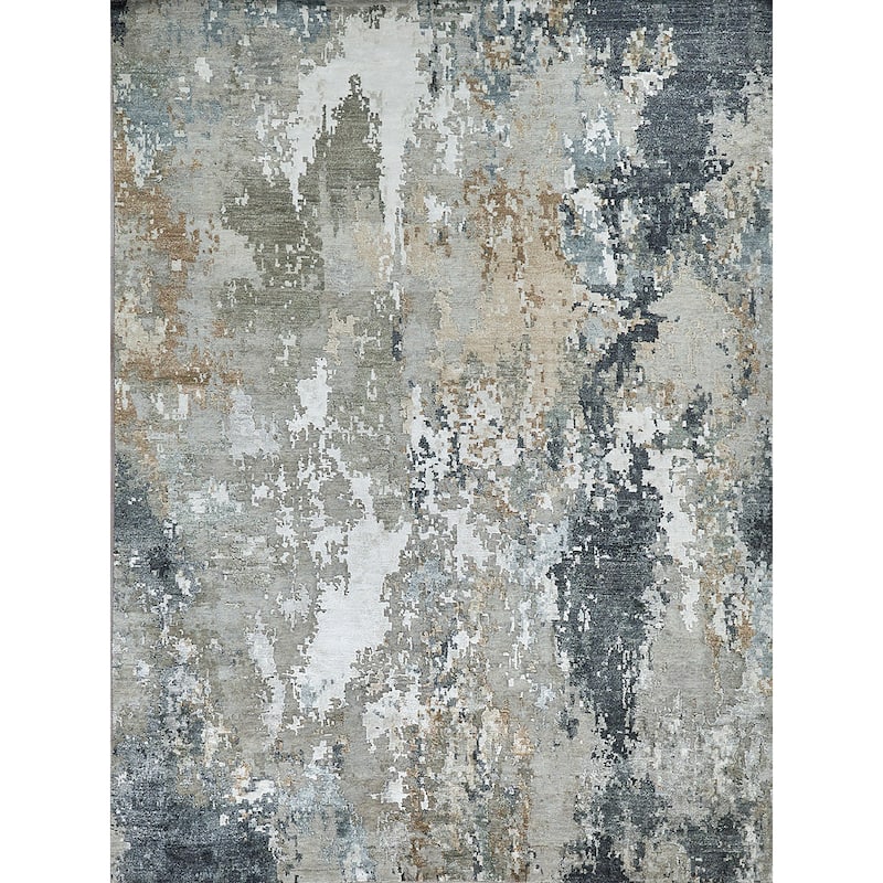 EXQUISITE RUGS Cosmo Hand-knotted Wool/Bamboo Silk Silver/Beige/Blue Area Rug.