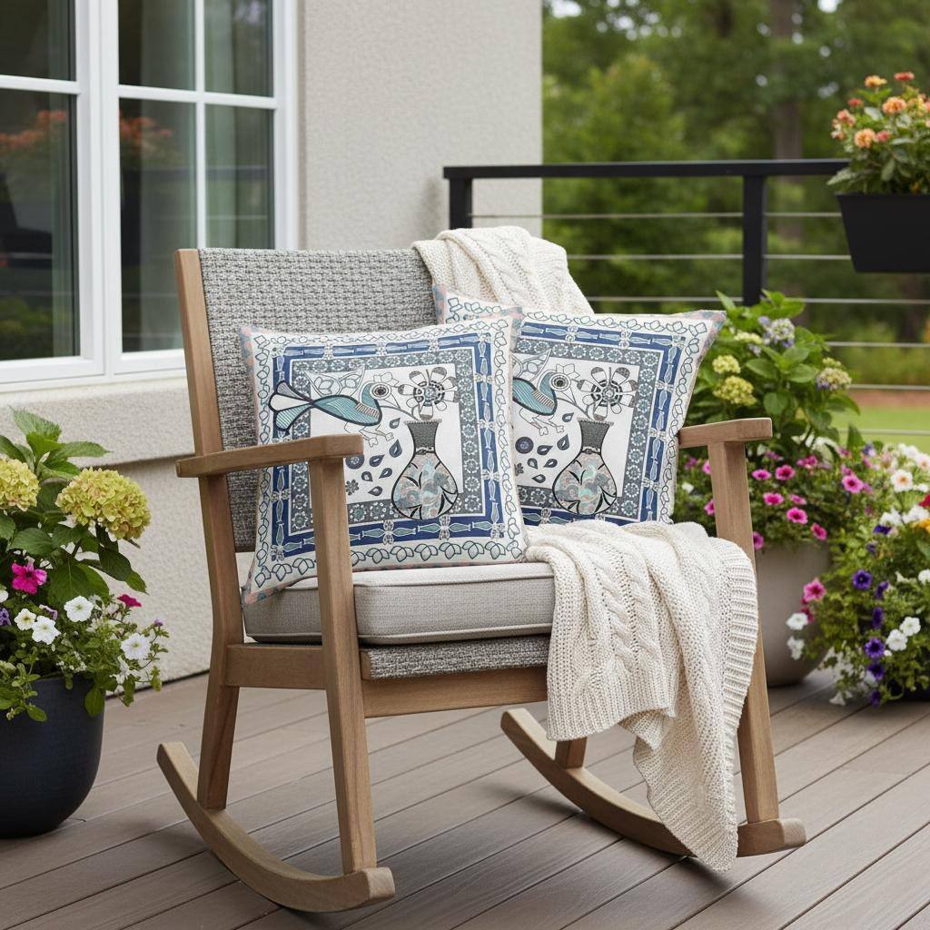 HomeRoots Set of Two 16" X 16" Gray and White Peacock Blown Seam Floral Indoor Outdoor Throw Pillow - 16.00' X '16.00' X '5.00