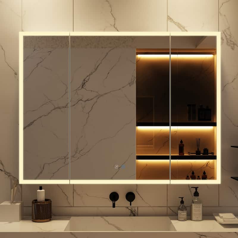 Sleek Anti-Fog Bathroom Medicine Cabinet with Dimmable LED Lights - 45.9"