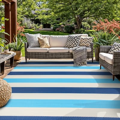 World Rug Gallery Contemporary Stripe Reversible Recycled Plastic Outdoor Rugs