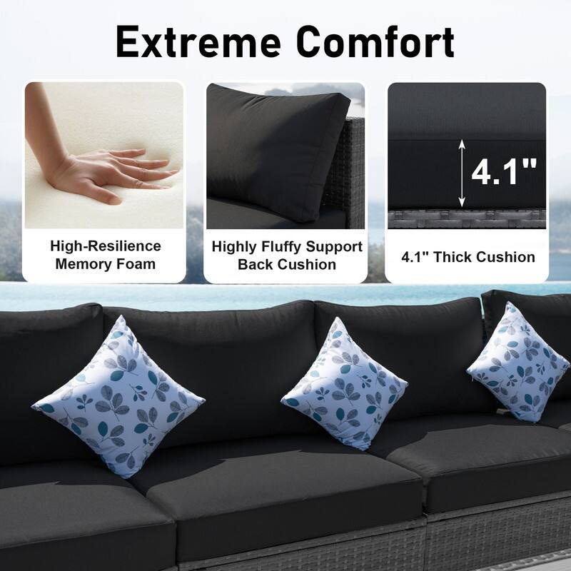 9-Piece Outdoor Wicker Patio Sectional Conversation Set with Fire Pit