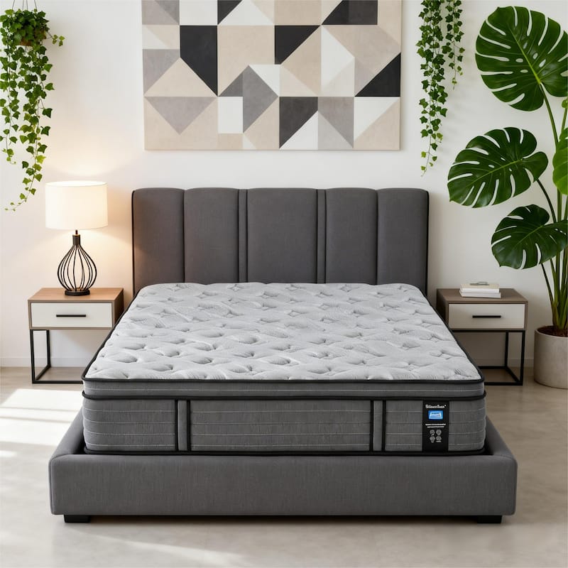 Luxury 14" Cooling-Gel Hybrid Mattress, Euro Top, CertiPUR-US Certified, Medium Firm for Back Pain, Motion Isolation, in a Box - Queen