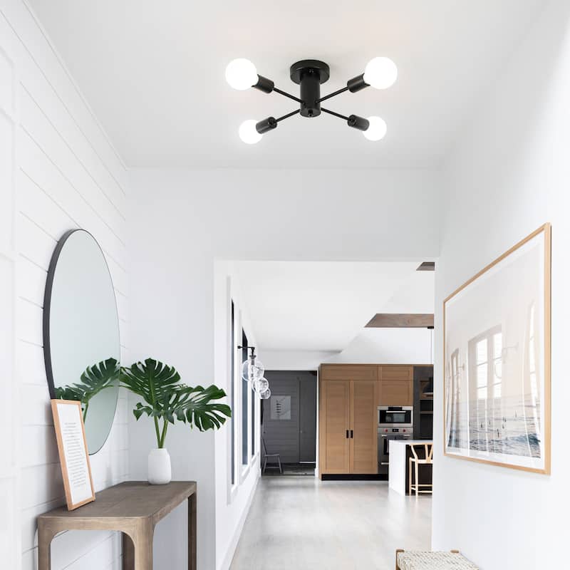 4-Light Industrial Semi Flush Mount Ceiling Light for Kitchen Dining Room Bedroom Study Living Room - N/A
