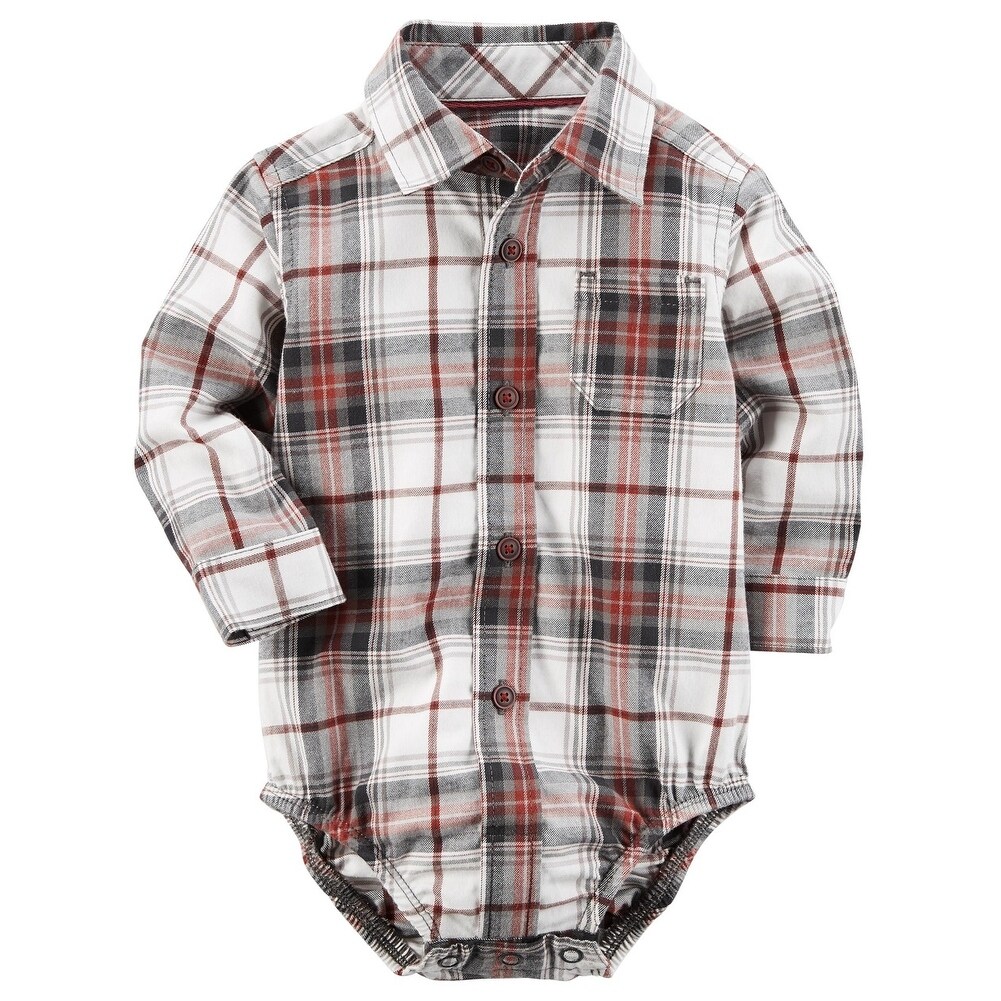Carter S Baby Boys Plaid Button Front Bodysuit 3 Months Black Brown Multi White Overstock 20846665