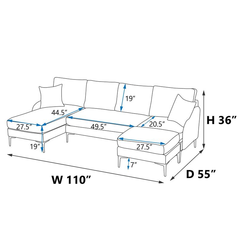 Modern UShaped 4Seat Reversible Sectional Sofa, can be configured for