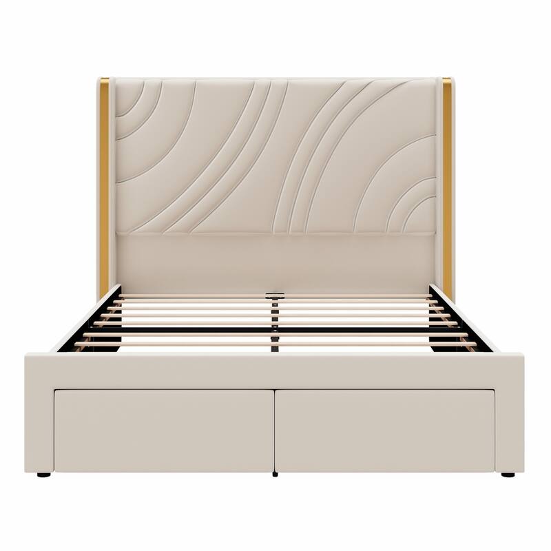 Velvet Platform Bed with Wingback Headboard