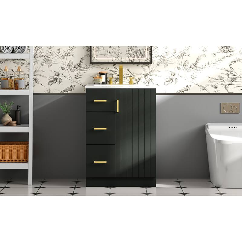 Roomfitters 24 Inch Bathroom Vanity with Under-mount Sink, Storage Cabinet with 2 Sliding Compartments & Soft Close Door, Black