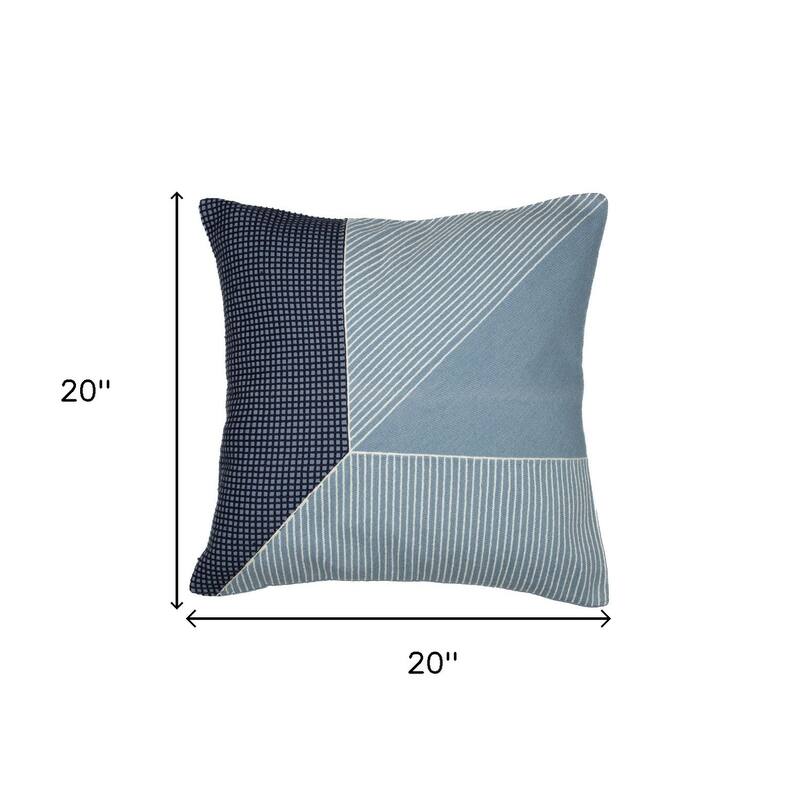HomeRoots 20" Blue and White Geometric Cotton Throw Pillow With Embroidery