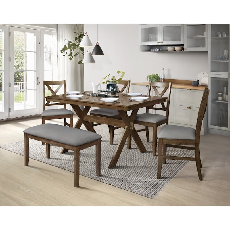 Clayfell Oden 6 Piece Dining Set, Brown/Gray - Bench ,Table and 4 Chairs(Brwon/Grey)