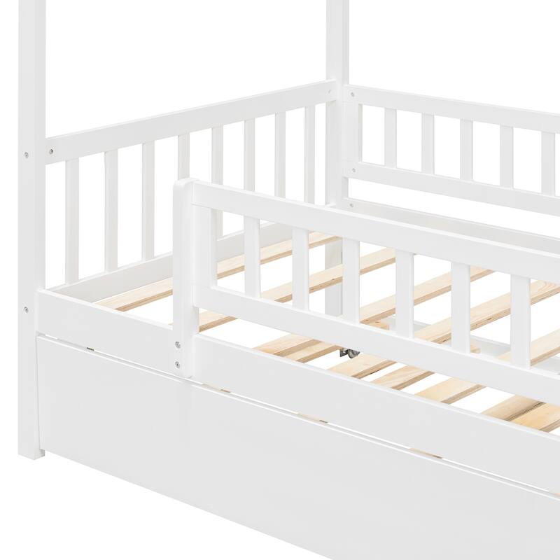 Twin Size Wooden House Bed with Twin Size Trundle