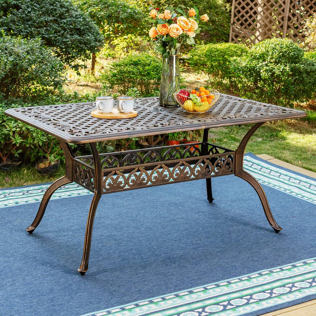 MAISON ARTS Patio Cast Aluminum 35.4"x59" Rectangular Dining Table with 1.97" Umbrella Hole