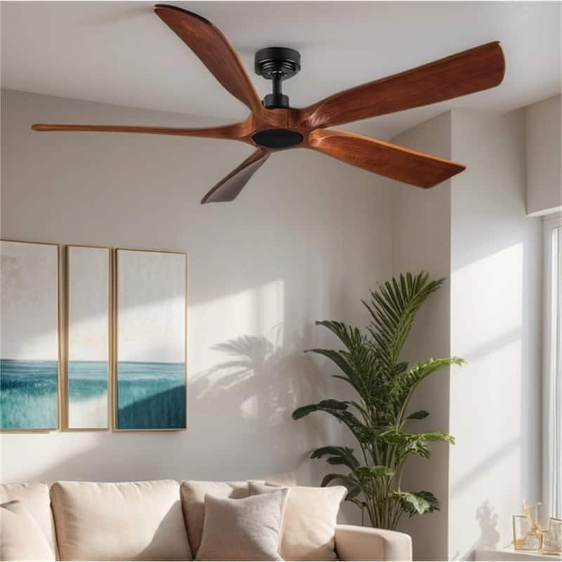 Farmhouse Walnut Wood Ceiling Fan with Remote Control,without Light