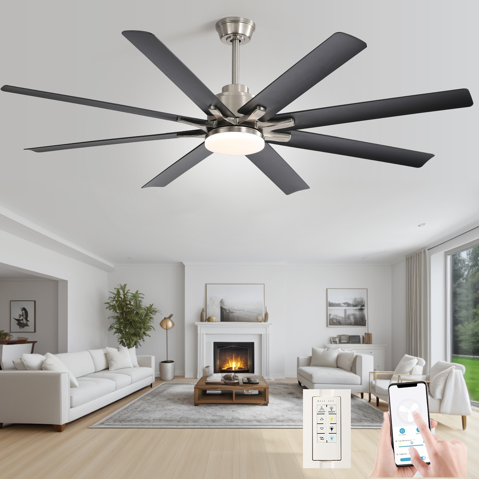 Sofucor 66" Large Smart Windmill Ceiling Fan with Light, Remote/APP Control, Dimmable LED Included