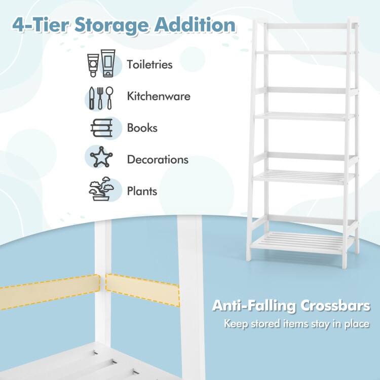 47.5 Inch 4-Tier Multifunctional Bamboo Bookcase Storage Stand Rack - 19" x 12.5" x 47.5"(L x W x H)