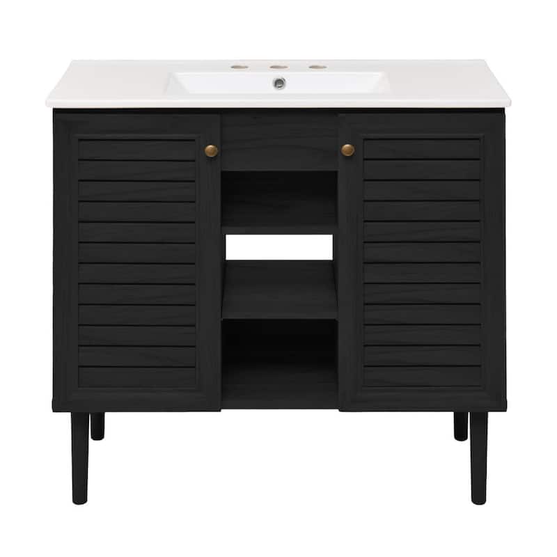 Swiss Madison SM-BV6202-3W Bron 37" Free Standing Single Basin Vanity - Black Oak - Oak Finish