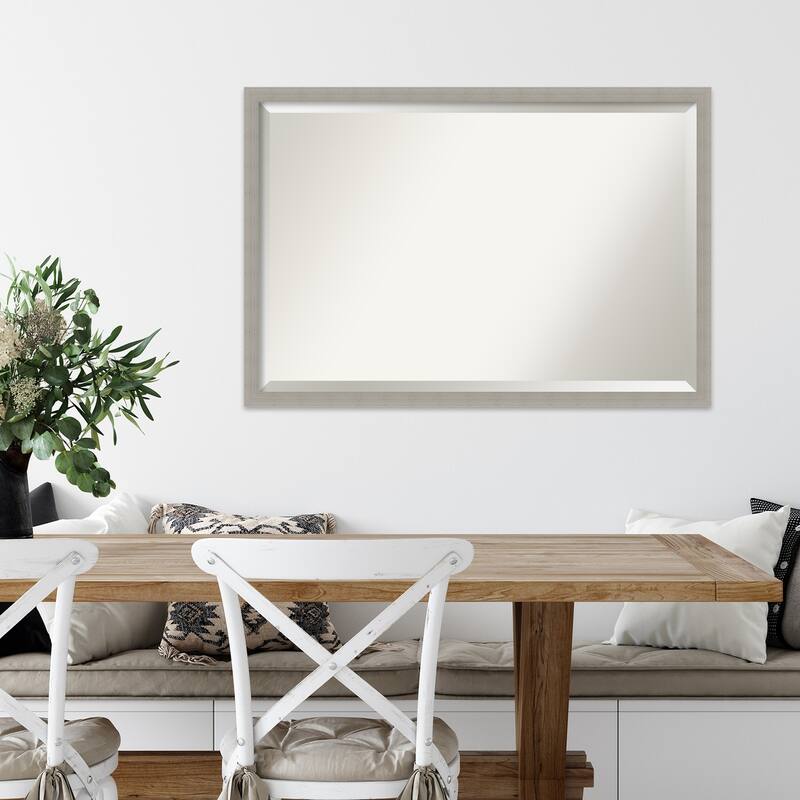 Woodgrain Stripe Beveled Wood Framed Wall Mirror