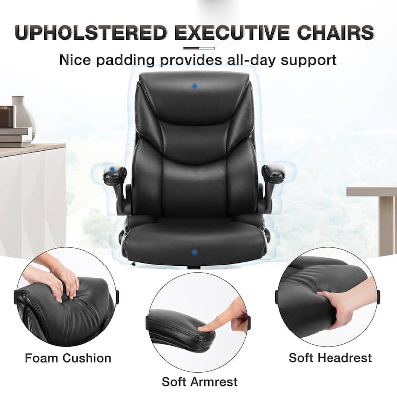 Office leather chair with adjustable armrests and lumbar pillows