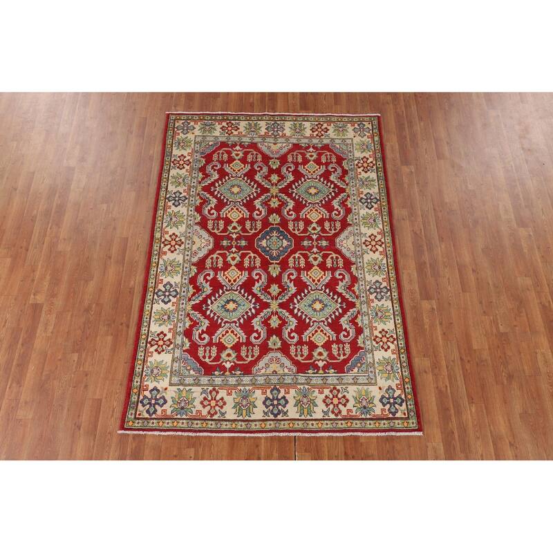 Red Kazak Oriental Area Rug Handmade Foyer Wool Carpet - 5'0" x 7'3"
