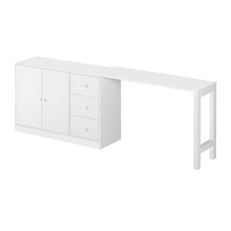 89.7" Wooden Sideboard with Extendable Table, 2 Doors & 3 Drawers Storage Cabinet for Living Room, Study, Kitchen