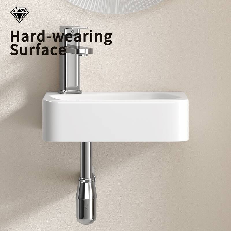 GDFStudio - Kairo Compact Modern Ceramic Wall Mounted Vessel Sink with Integrated Towel Bar, Included Faucet and Drain