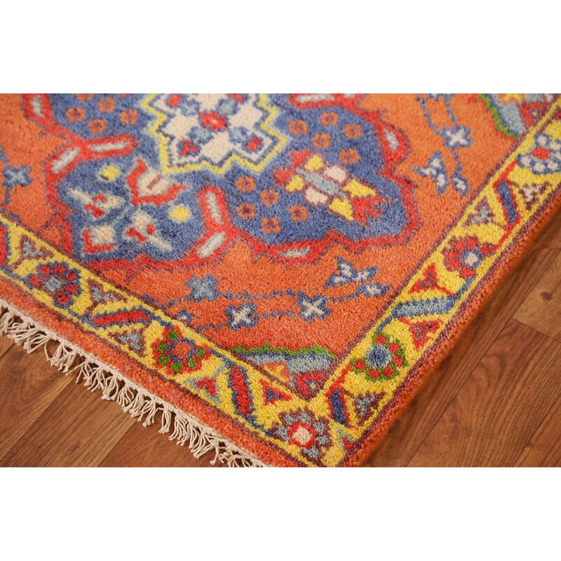 Orange Heriz Serapi Indian Runner Rug Handmade Geometric Wool Carpet - 2'6" x 9'11"