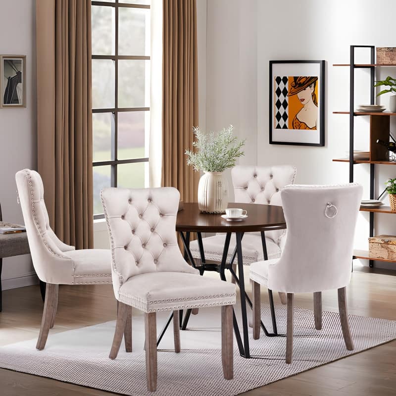 Solid Wood Velvet Upholstered Dining Chair Set of 6