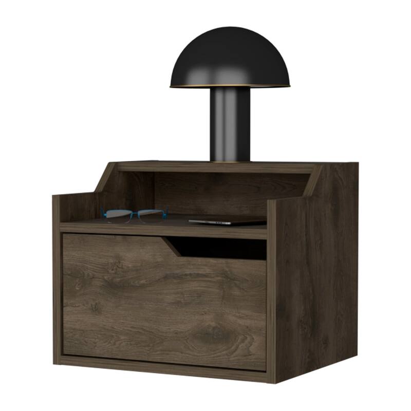 Modern Dual-Shelf Floating Nightstand in Dark Brown with Wall-Mountable Design