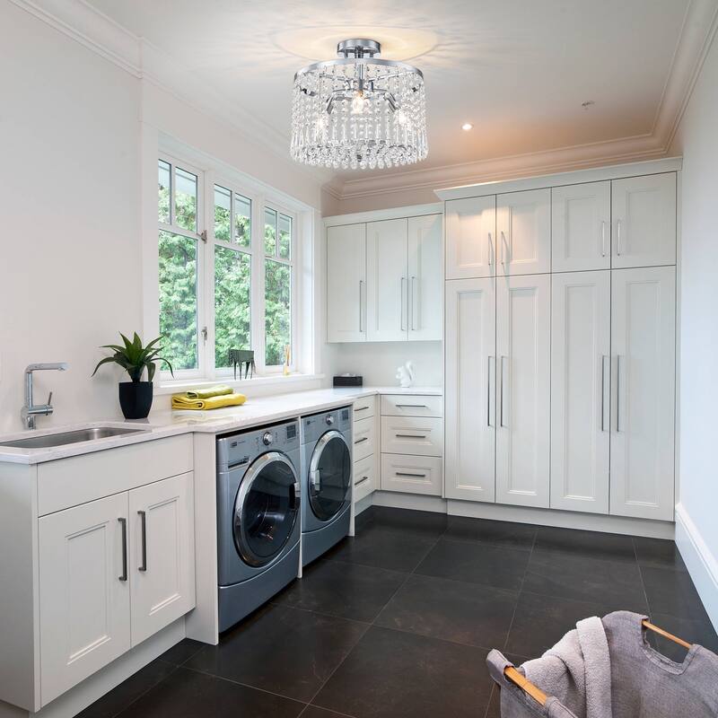 Modern Crystal Semi-Flush Mount Ceiling Light with E12 Sockets - Dia.13.77-in