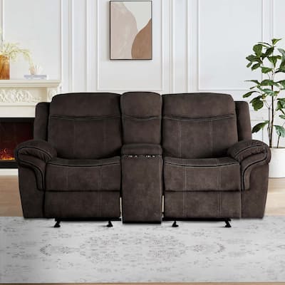 Velvet Upholstered Loveseat with USB Docks and Storage Console, Gray