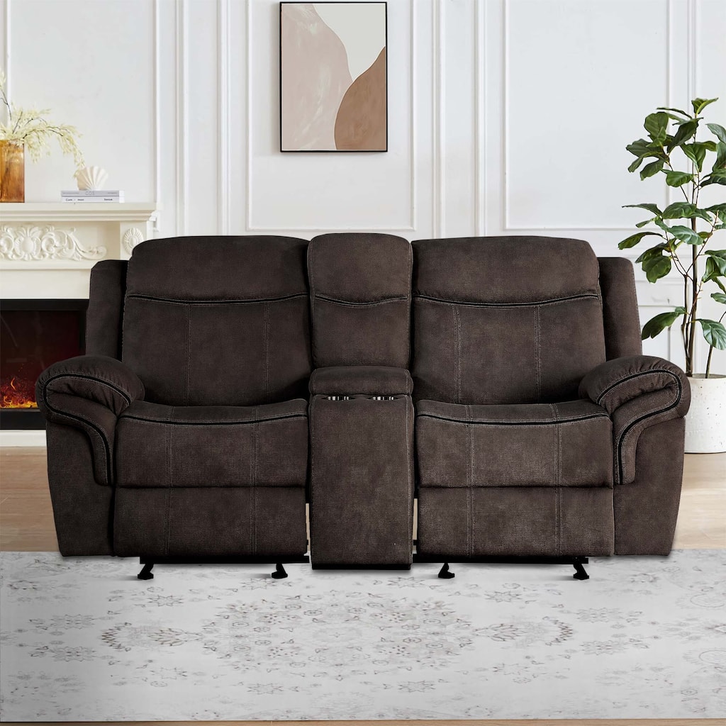 Velvet Upholstered Loveseat with USB Docks and Storage Console, Gray