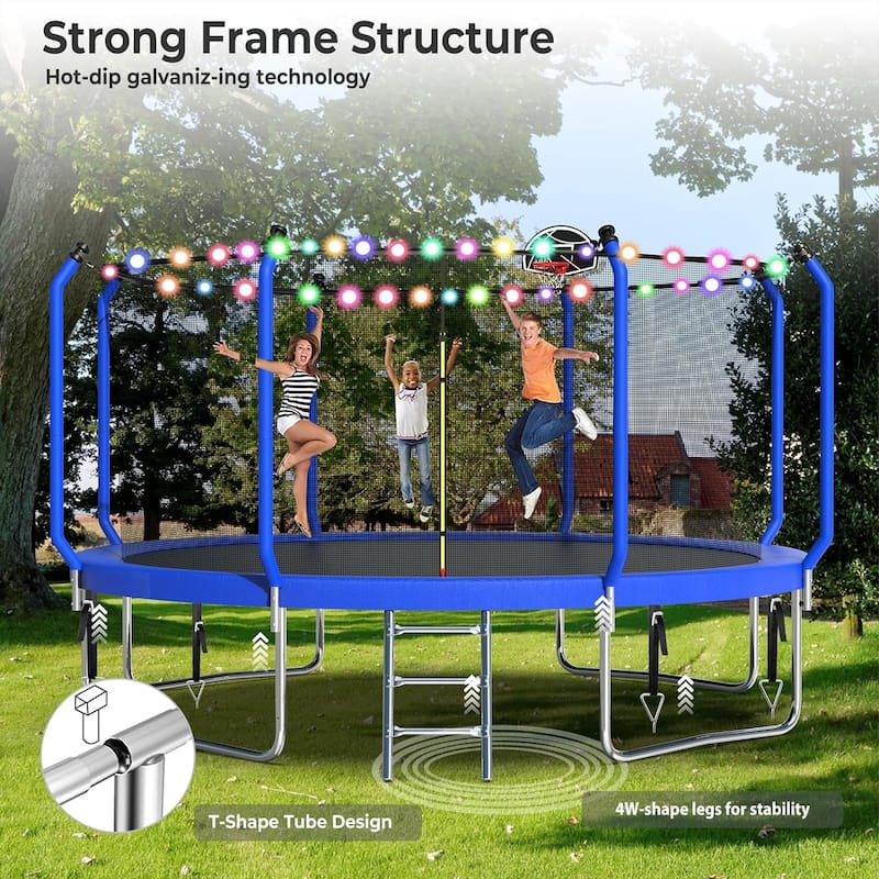 Upgraded 8FT/10FT/12FT/14FT Trampoline, Outdoor Trampoline with Basketball Hoop