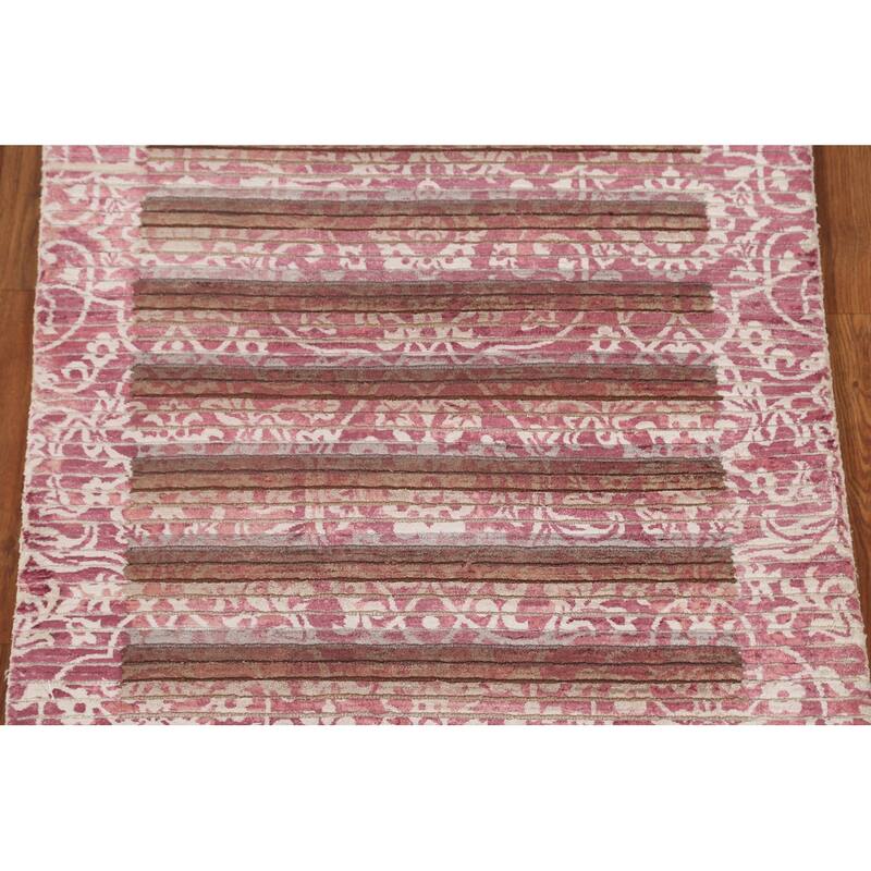 Striped Abstract Accent Rug Handmade Modern Wool Carpet - 2'8"x 4'9"