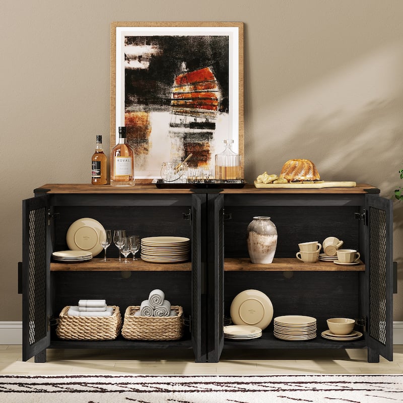 Sideboard Buffet Cabinets with Mesh Door and Adjustable Shelf