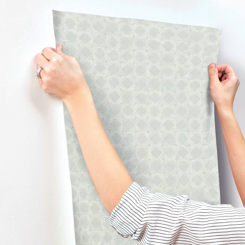Chesapeake Button Block Aqua Geometric Wallpaper