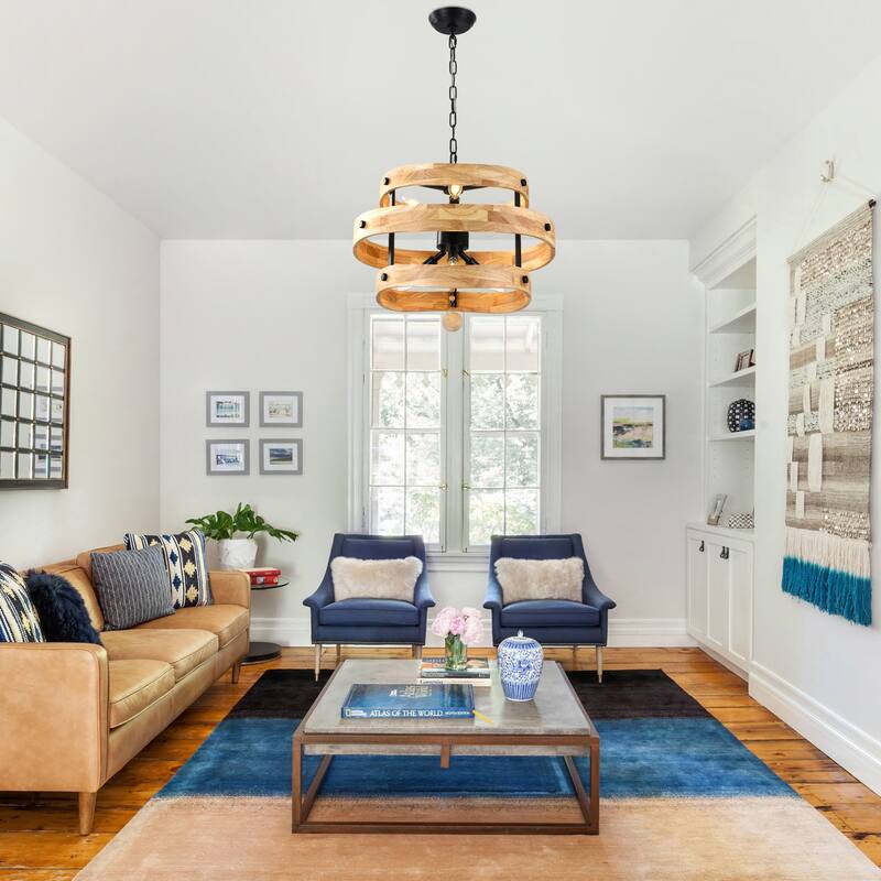 Bella Depot 20" 6-Light Solid Wood Rustic Chandelier Adjustable Pendant Light for Dining Room Bedroom