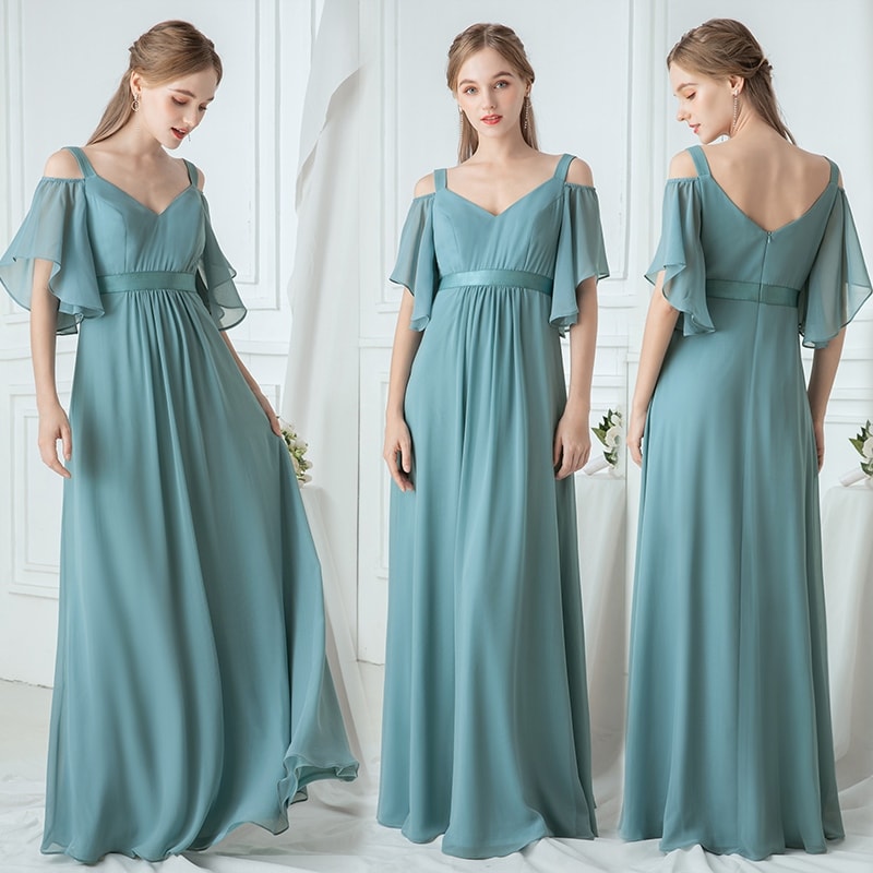 Ever-Pretty Womens Cold Shoulder with Short Sleeve V Neck Empire A Line Chiffon Long Bridesmaid Dresses 07871