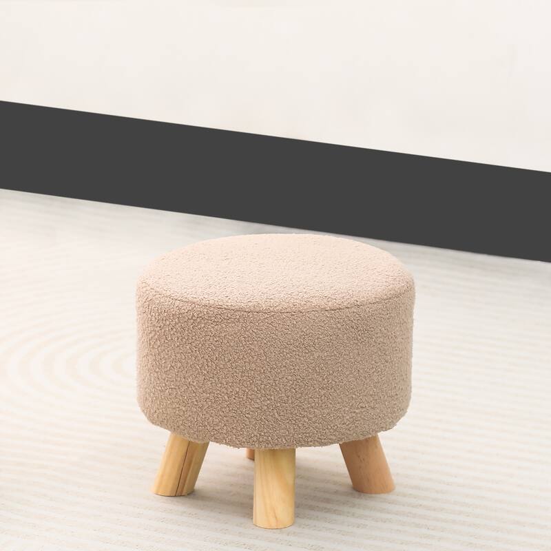 Adeco Round Ottoman Velvet Foot Rest Stool with Non-Skid Legs - Taupe