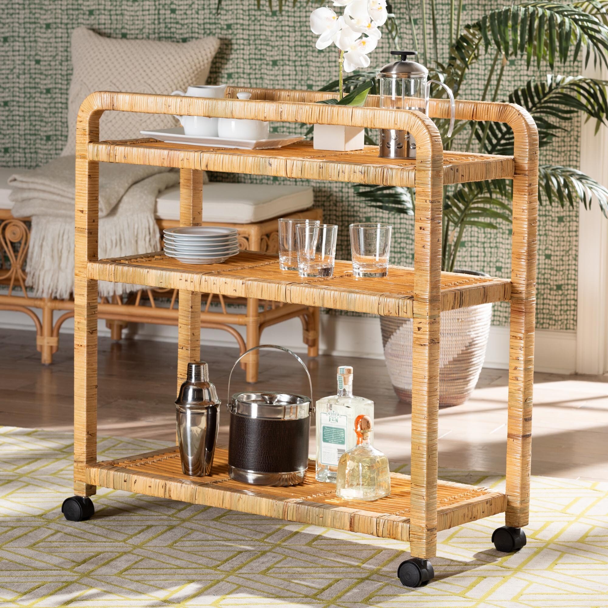 Rattan bar cart bed store bath and beyond