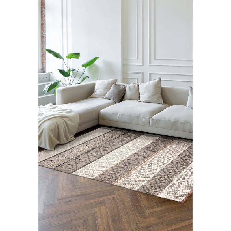 ECARPETGALLERY Braid weave Sienna Cream Wool Rug - 5'0 x 7'10