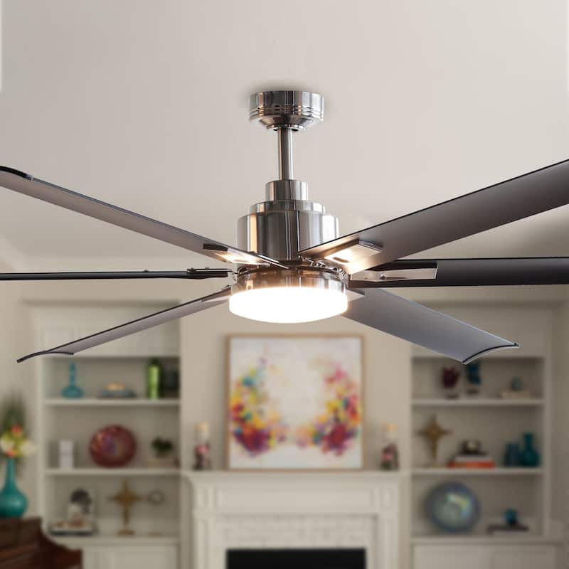 72" Integrated LED Brushed Chrome Ceiling Fan with Light and Remote Control - 72" W x 72" D x 17.8" H - Remote