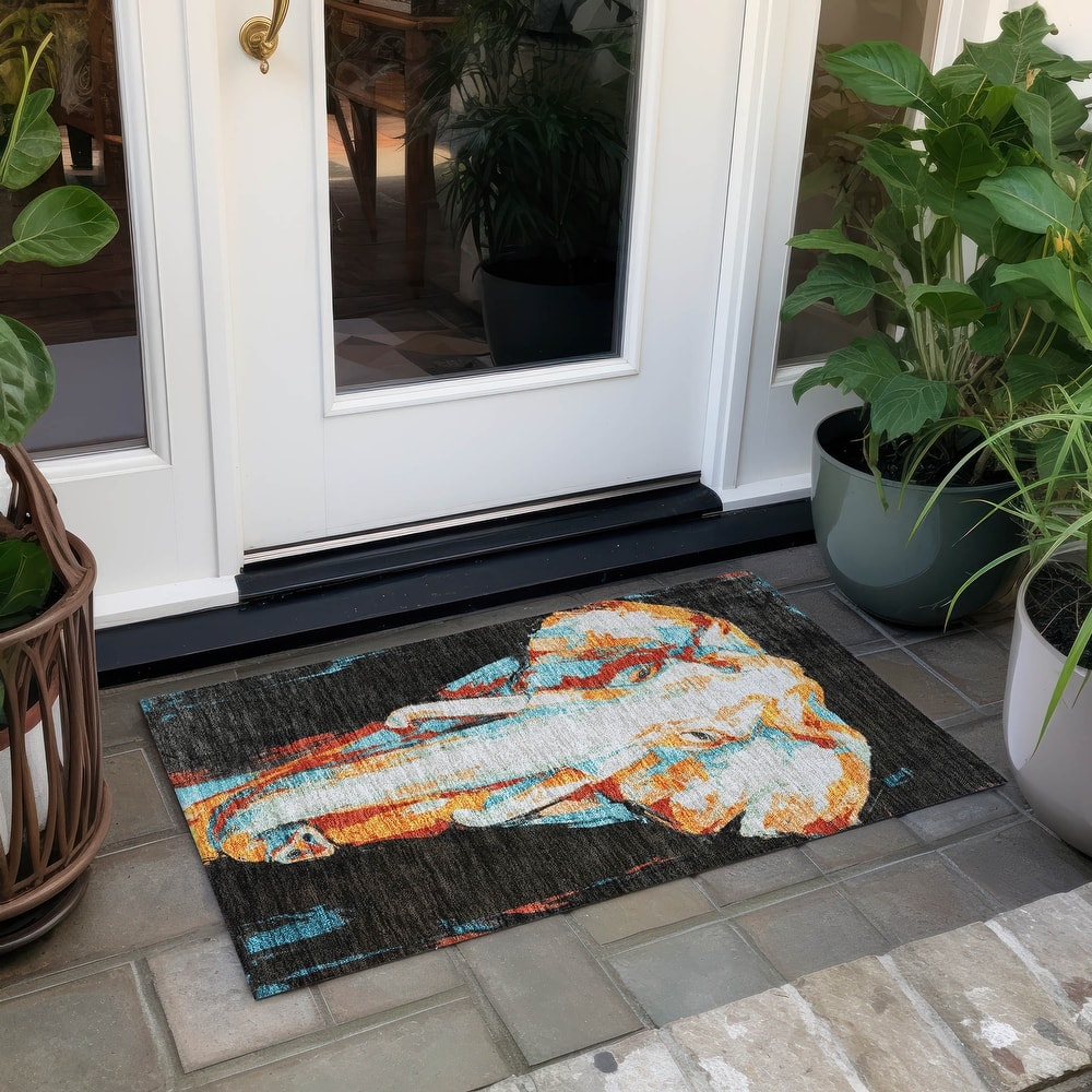 Machine Washable Indoor/ Outdoor Modern Elephant Chantille Rug