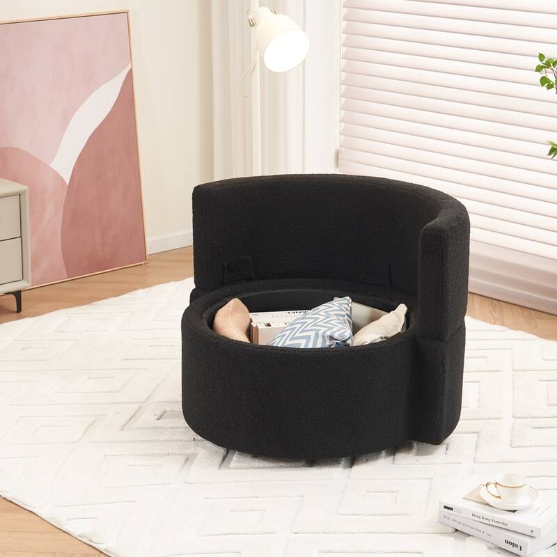 Teddy Fabric Swivel Storage Chair With Back Cushion