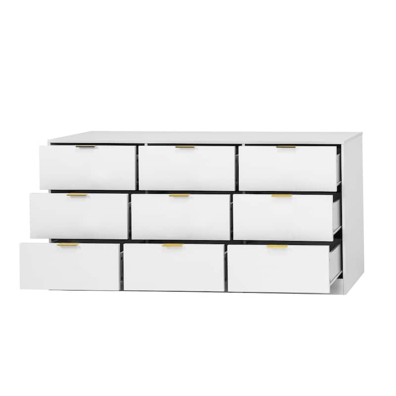 63" Large Wooden Deep Chest 9 Drawer Dresser for Living Room